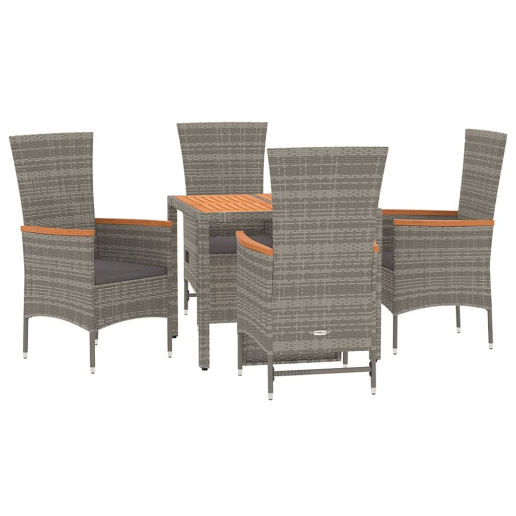 5 Piece Garden Dining Set with Cushions Grey Poly Rattan