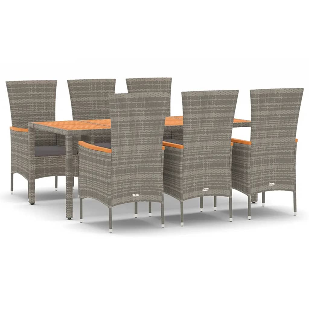 7 Piece Garden Dining Set with Cushions Grey Poly Rattan