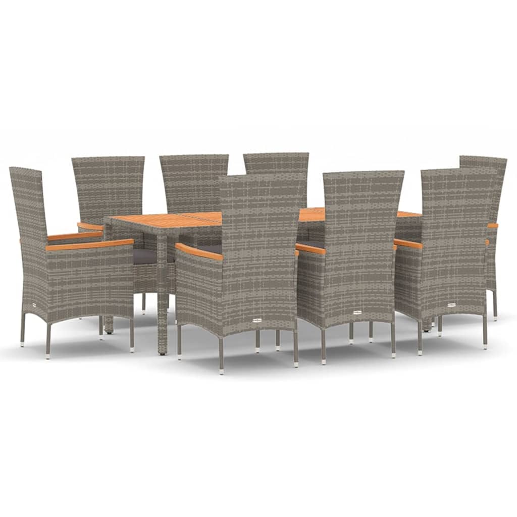 9 Piece Garden Dining Set with Cushions Grey Poly Rattan