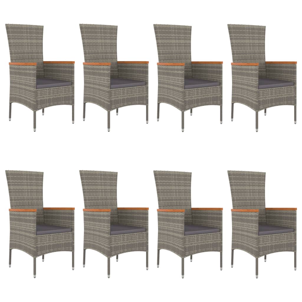 9 Piece Garden Dining Set with Cushions Grey Poly Rattan