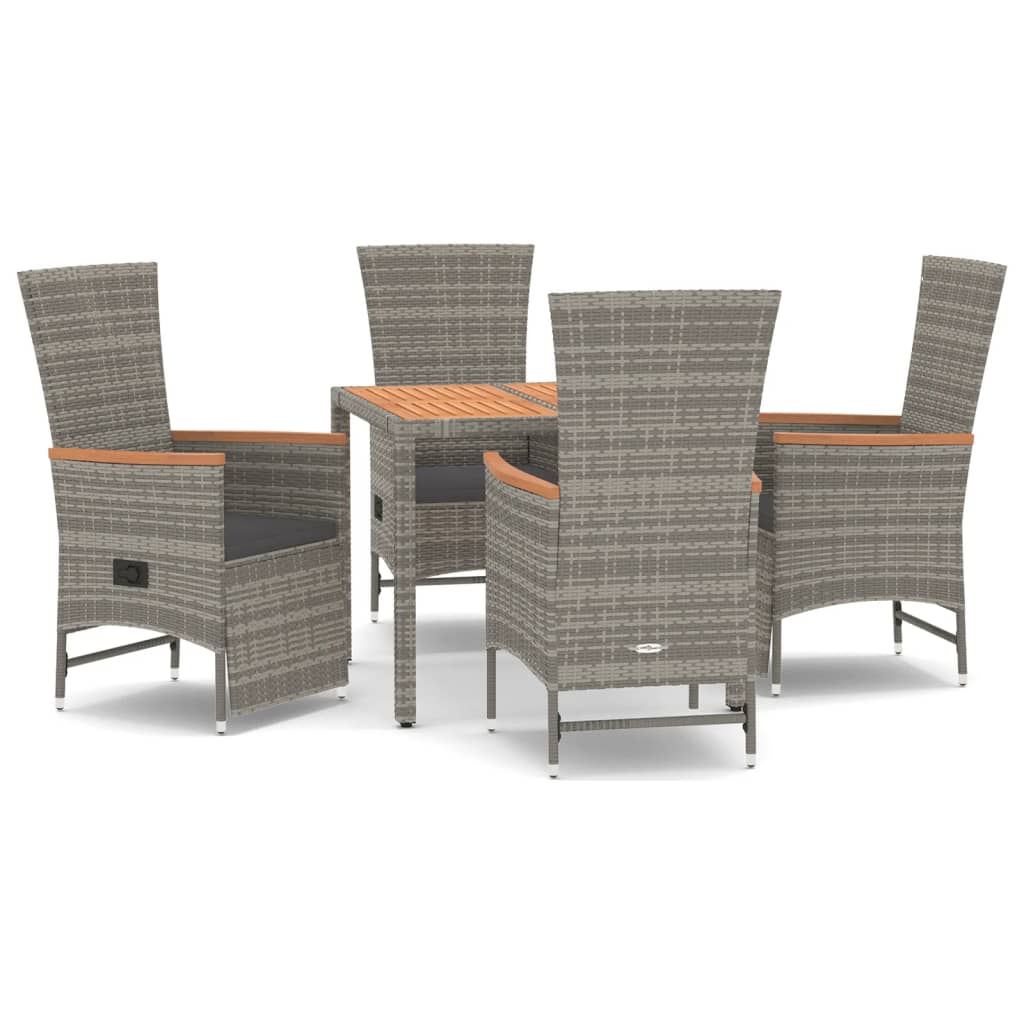 5 Piece Garden Dining Set with Cushions Grey Poly Rattan