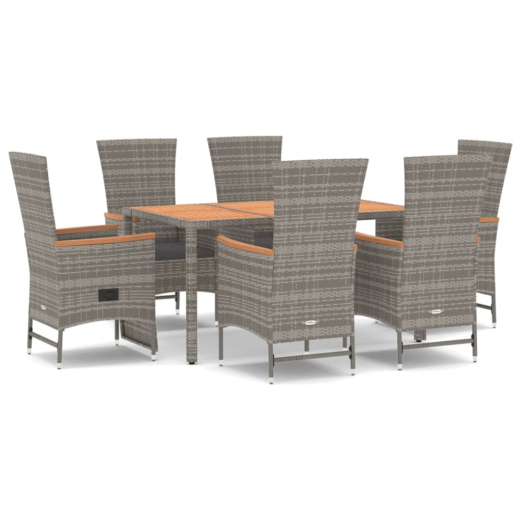 7 Piece Garden Dining Set with Cushions Grey Poly Rattan