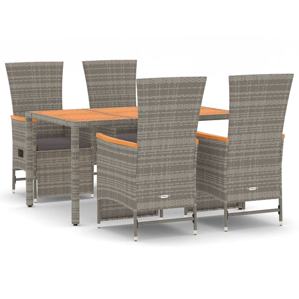 5 Piece Garden Dining Set with Cushions Grey Poly Rattan