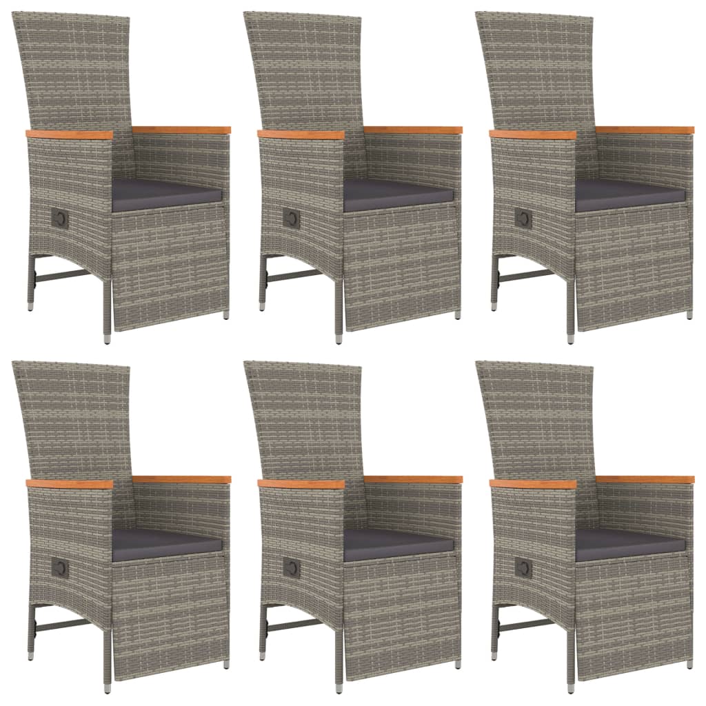 7 Piece Garden Dining Set with Cushions Grey Poly Rattan