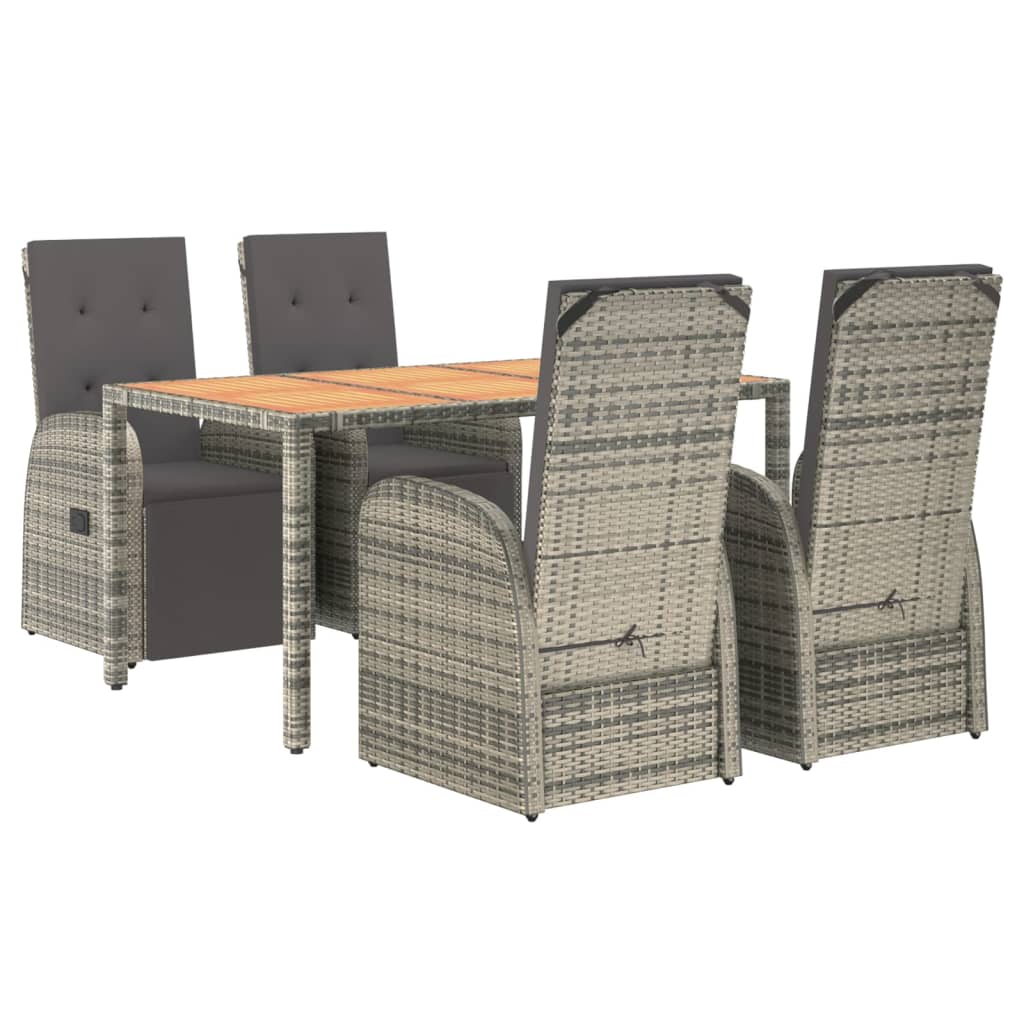 5 Piece Garden Dining Set with Cushions Grey Poly Rattan
