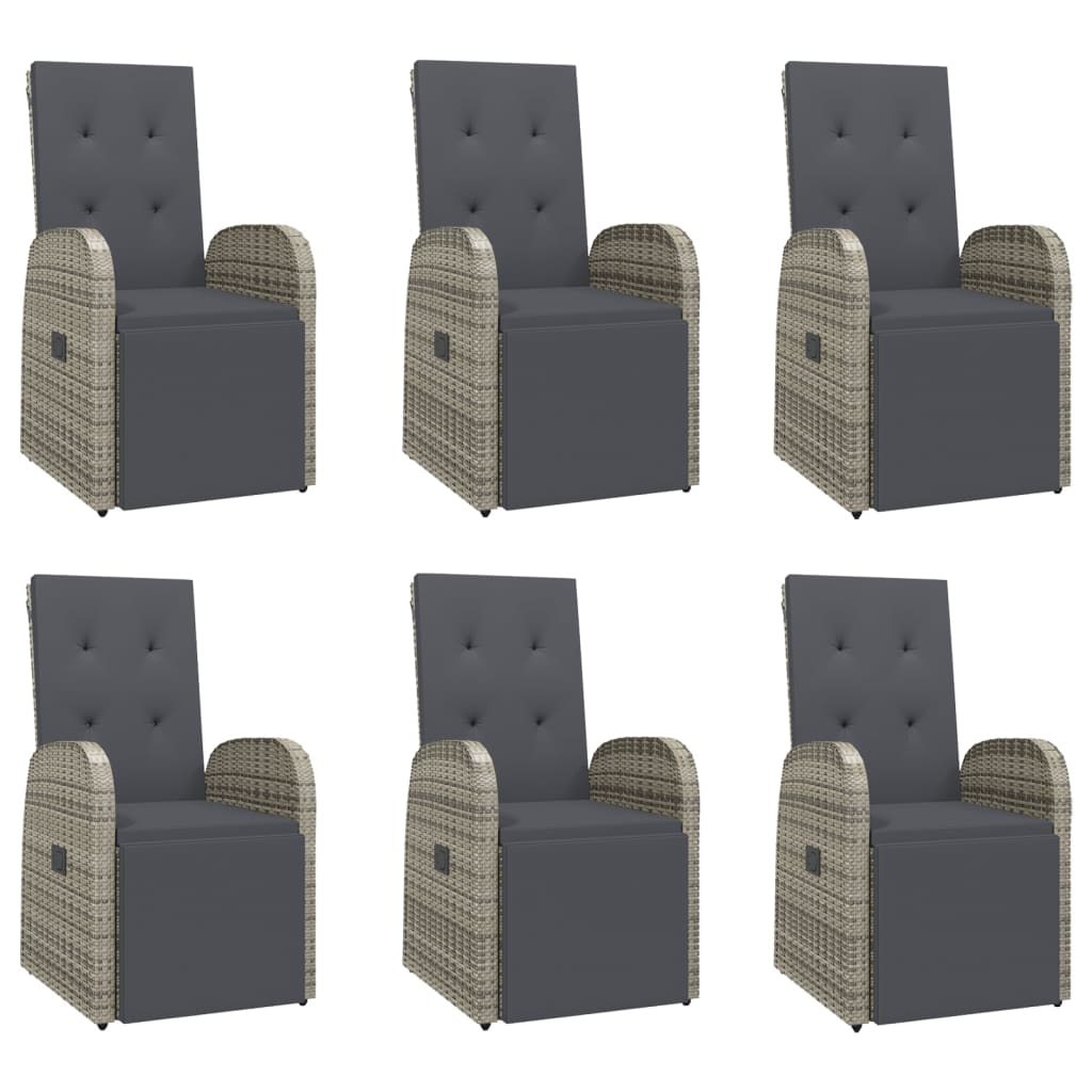 7 Piece Garden Dining Set with Cushions Grey Poly Rattan