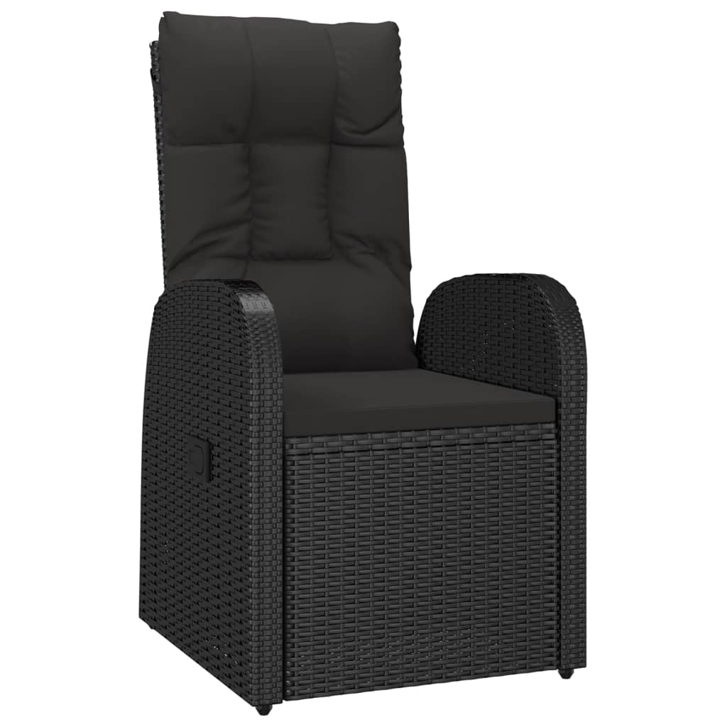 3 Piece Garden Dining Set with Cushions Black Poly Rattan