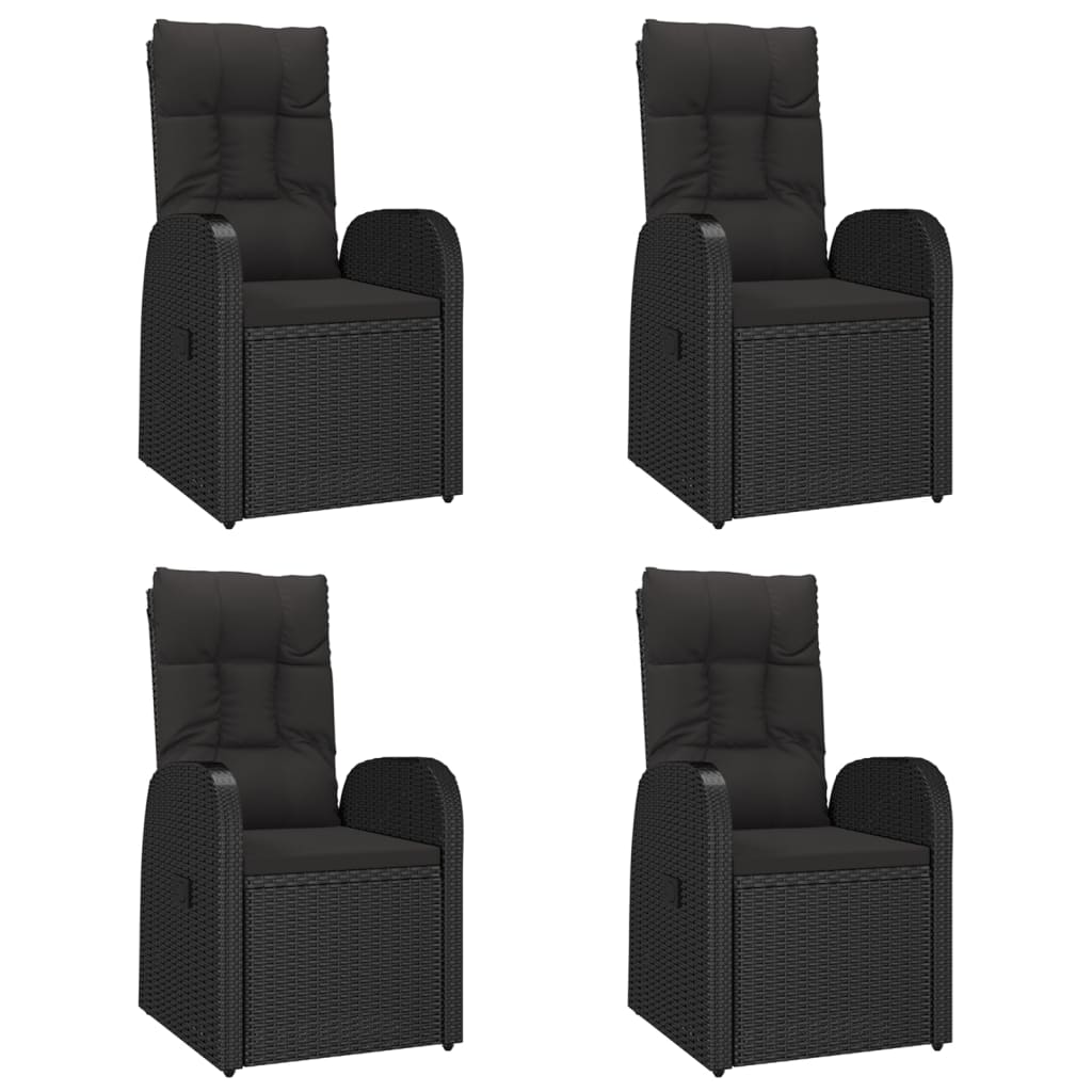 5 Piece Garden Dining Set with Cushions Black Poly Rattan