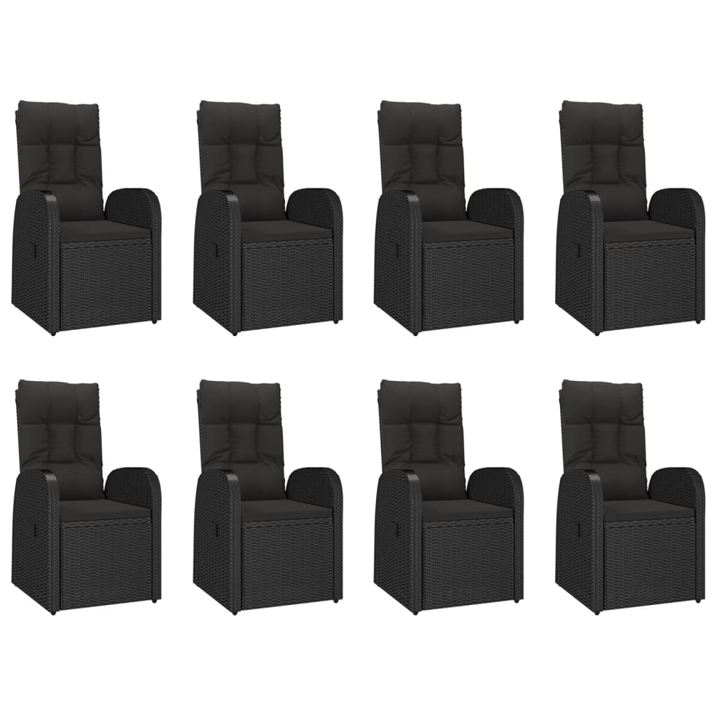 9 Piece Garden Dining Set with Cushions Black Poly Rattan