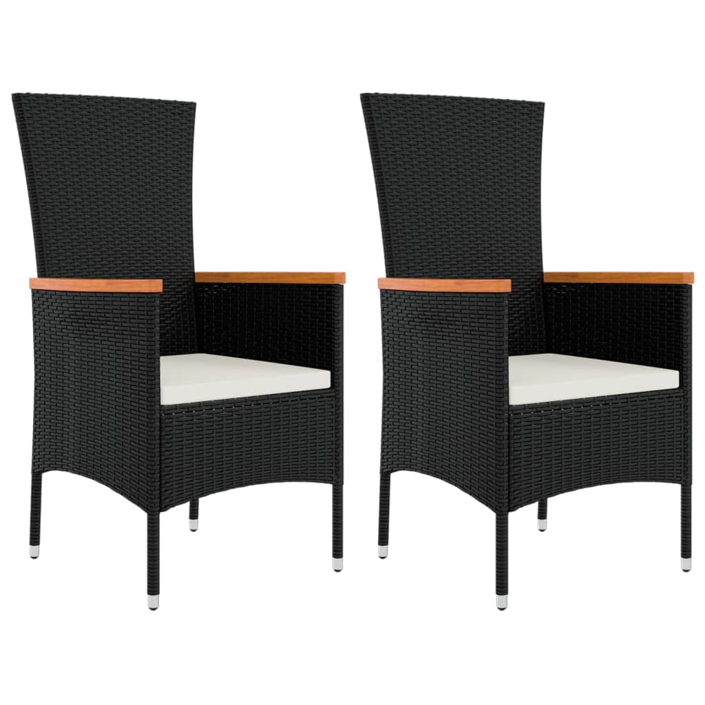 3 Piece Garden Lounge Set Black Poly Rattan&Solid Wood Acacia