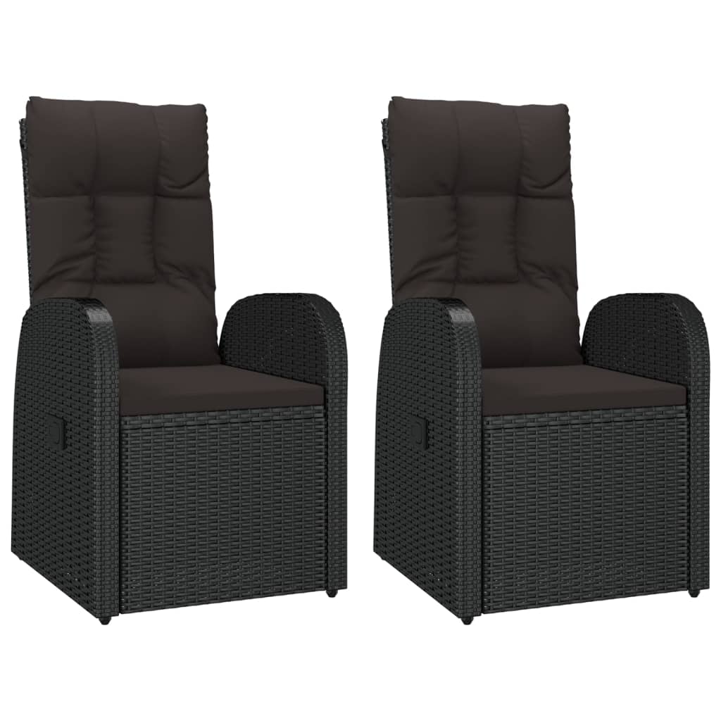3 Piece Garden Lounge Set Black Poly Rattan&Solid Wood Acacia