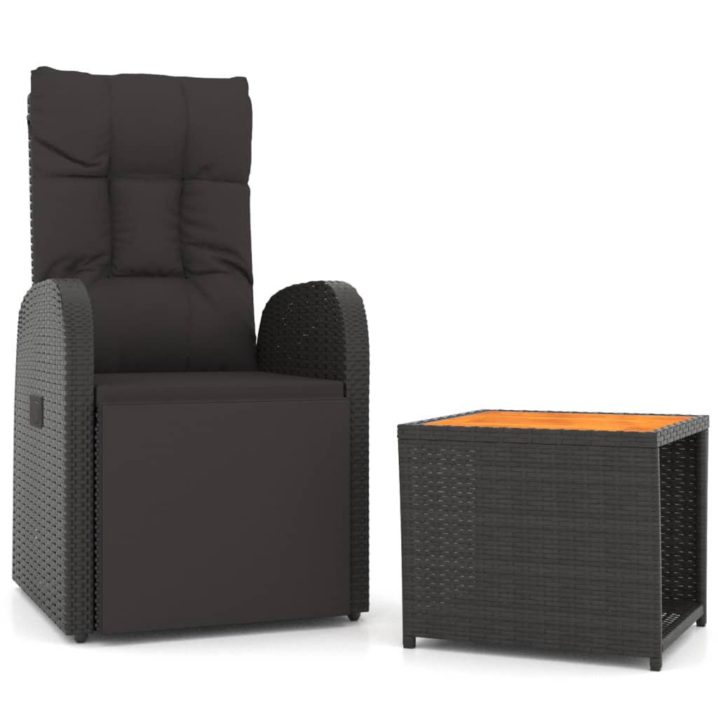 2 Piece Garden Lounge Set Black Poly Rattan&Solid Wood Acacia