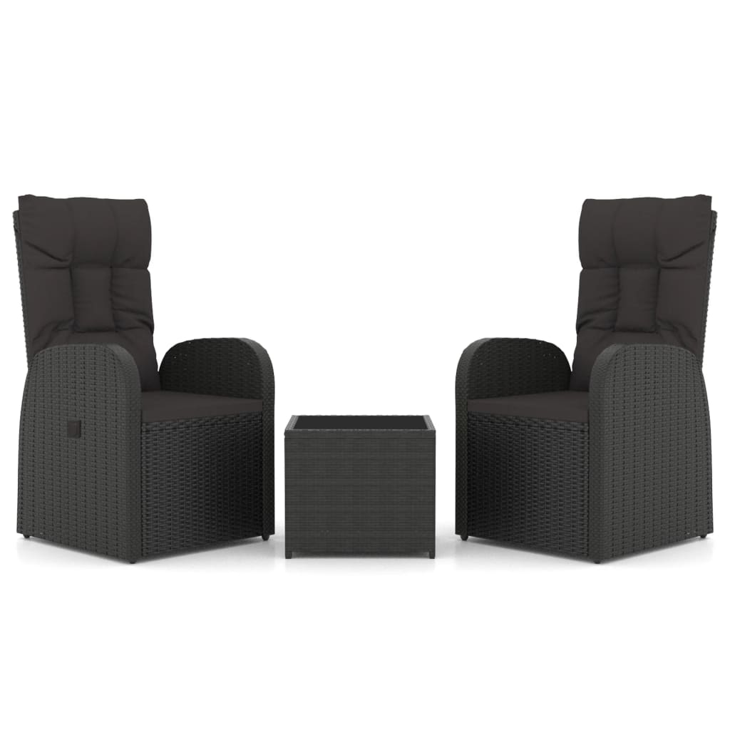 3 Piece Garden Lounge Set Black Poly Rattan&Steel