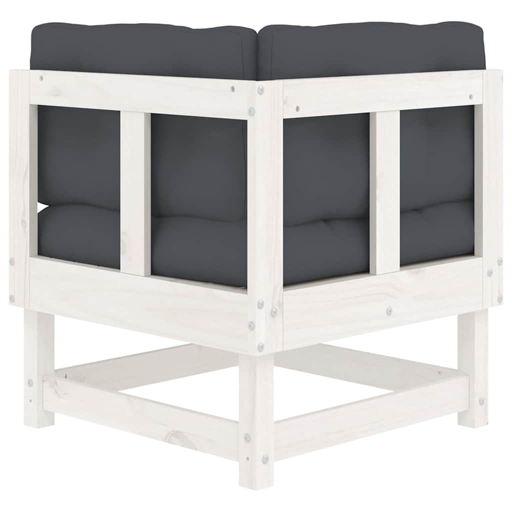 Corner Sofa with Cushions White Solid Wood Pine