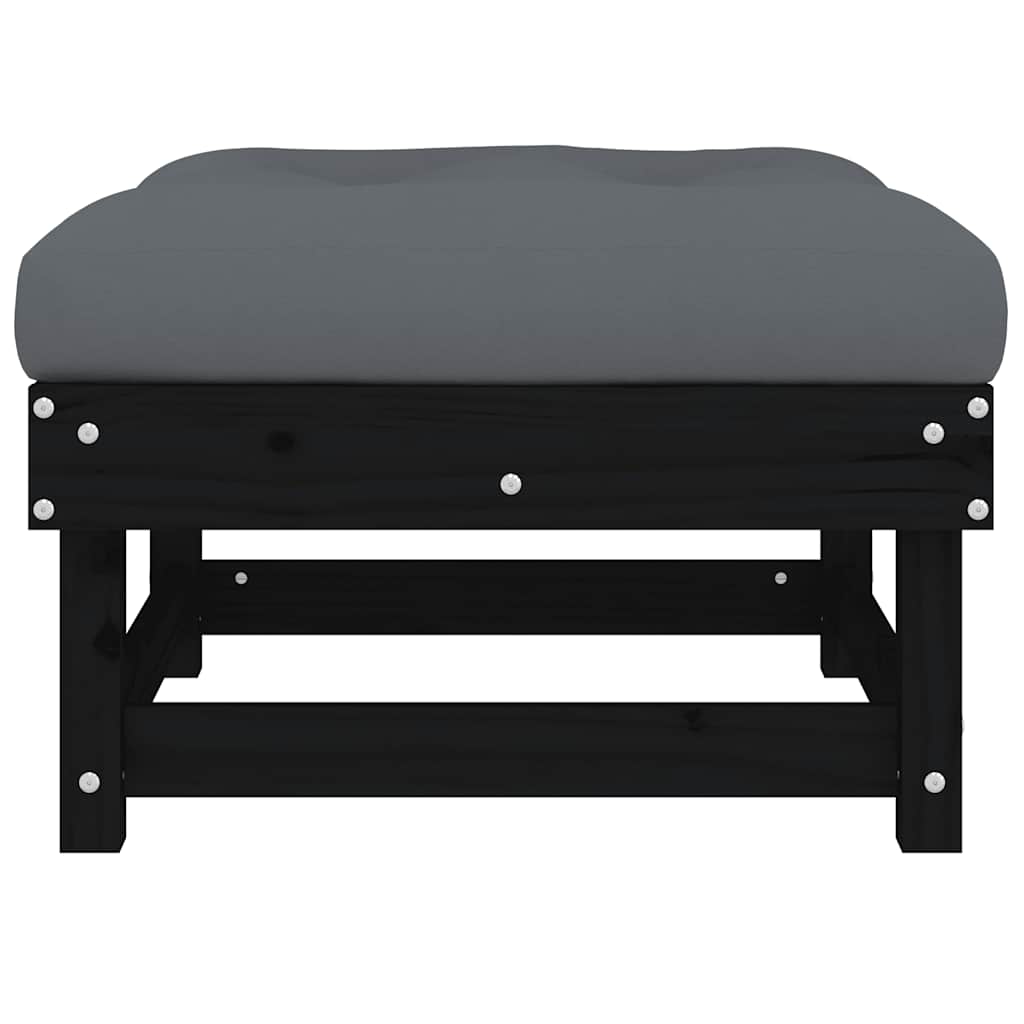 Garden Footstools with Cushions 2pcs Black Solid Wood Pine