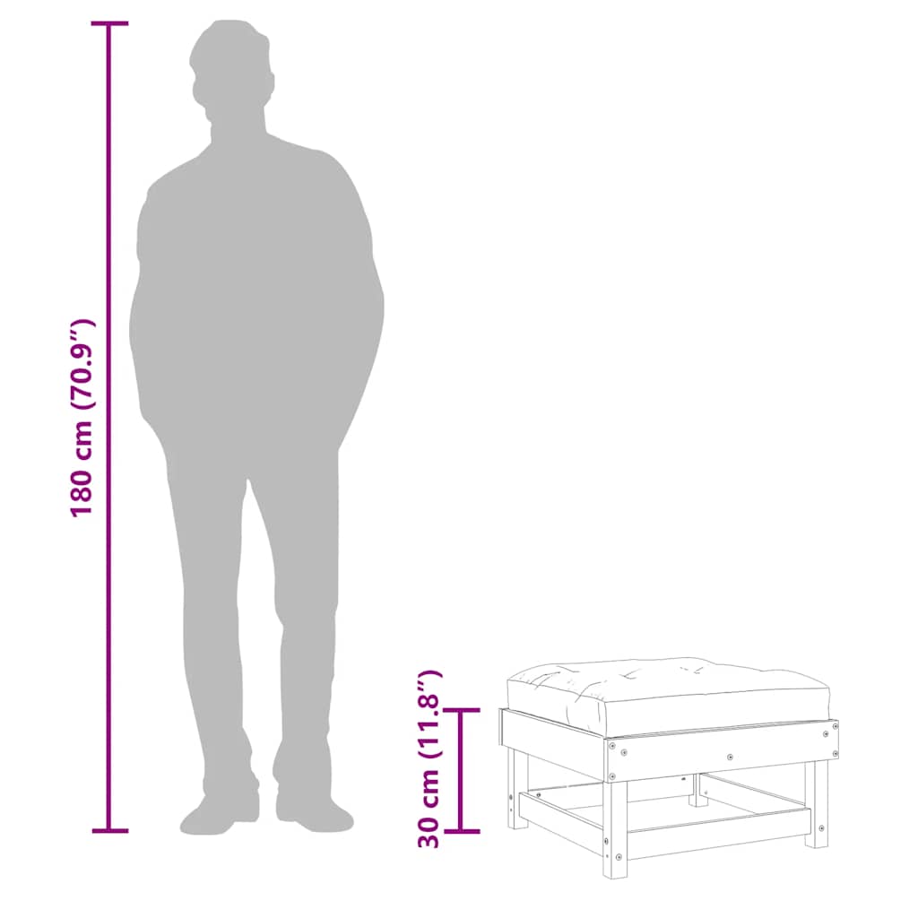 Garden Footstools with Cushions 2pcs Black Solid Wood Pine