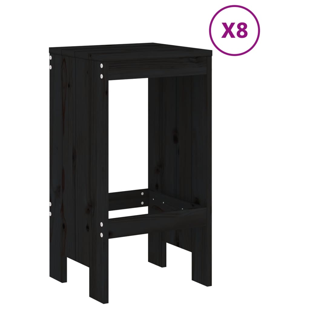 9 Piece Garden Bar Set Black Solid Wood Pine