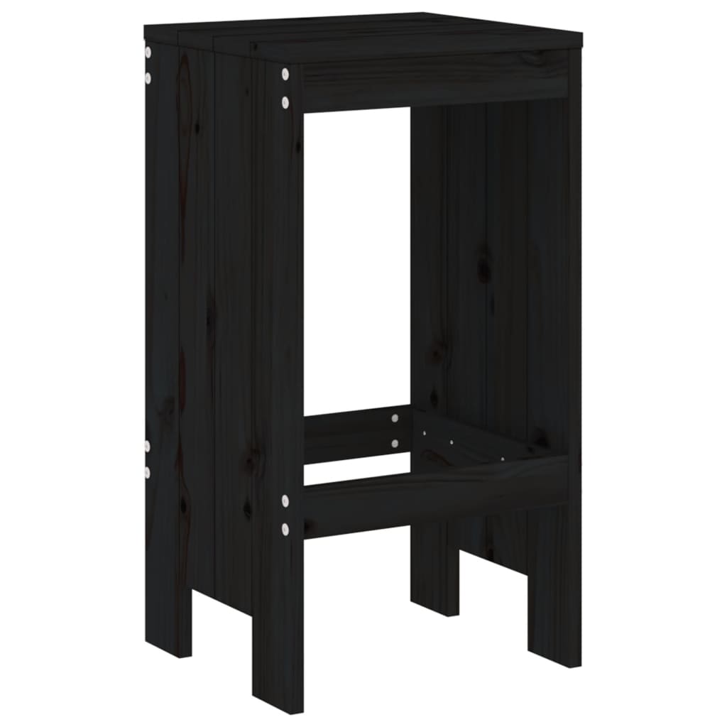 9 Piece Garden Bar Set Black Solid Wood Pine