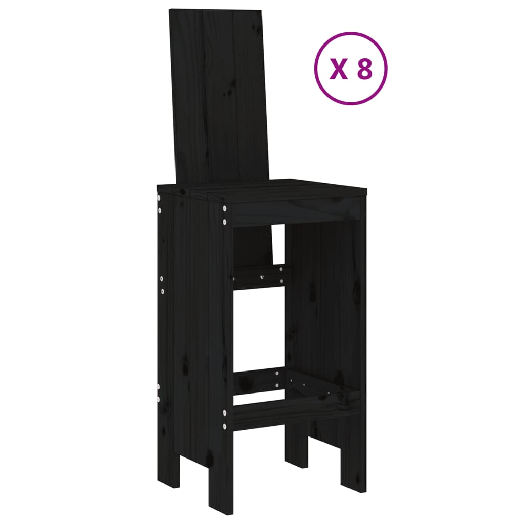 9 Piece Garden Bar Set Black Solid Wood Pine