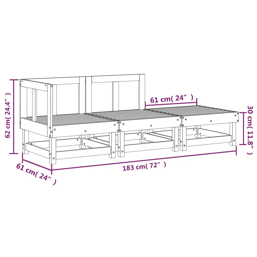 3 Piece Garden Lounge Set Solid Wood Douglas