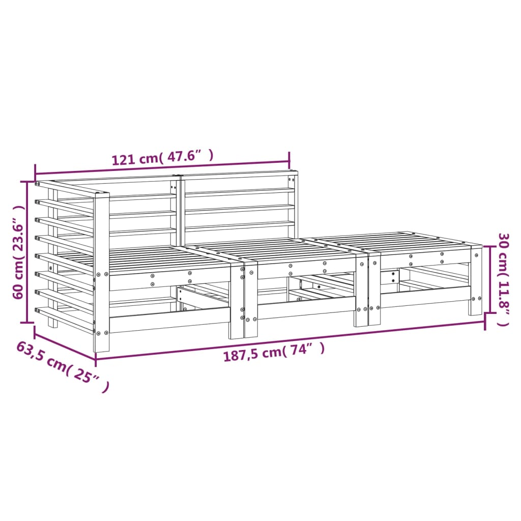3 Piece Garden Lounge Set Solid Wood Pine