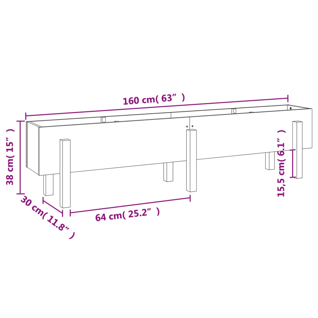 Garden Raised Bed Black 160x30x38 cm Solid Wood Pine