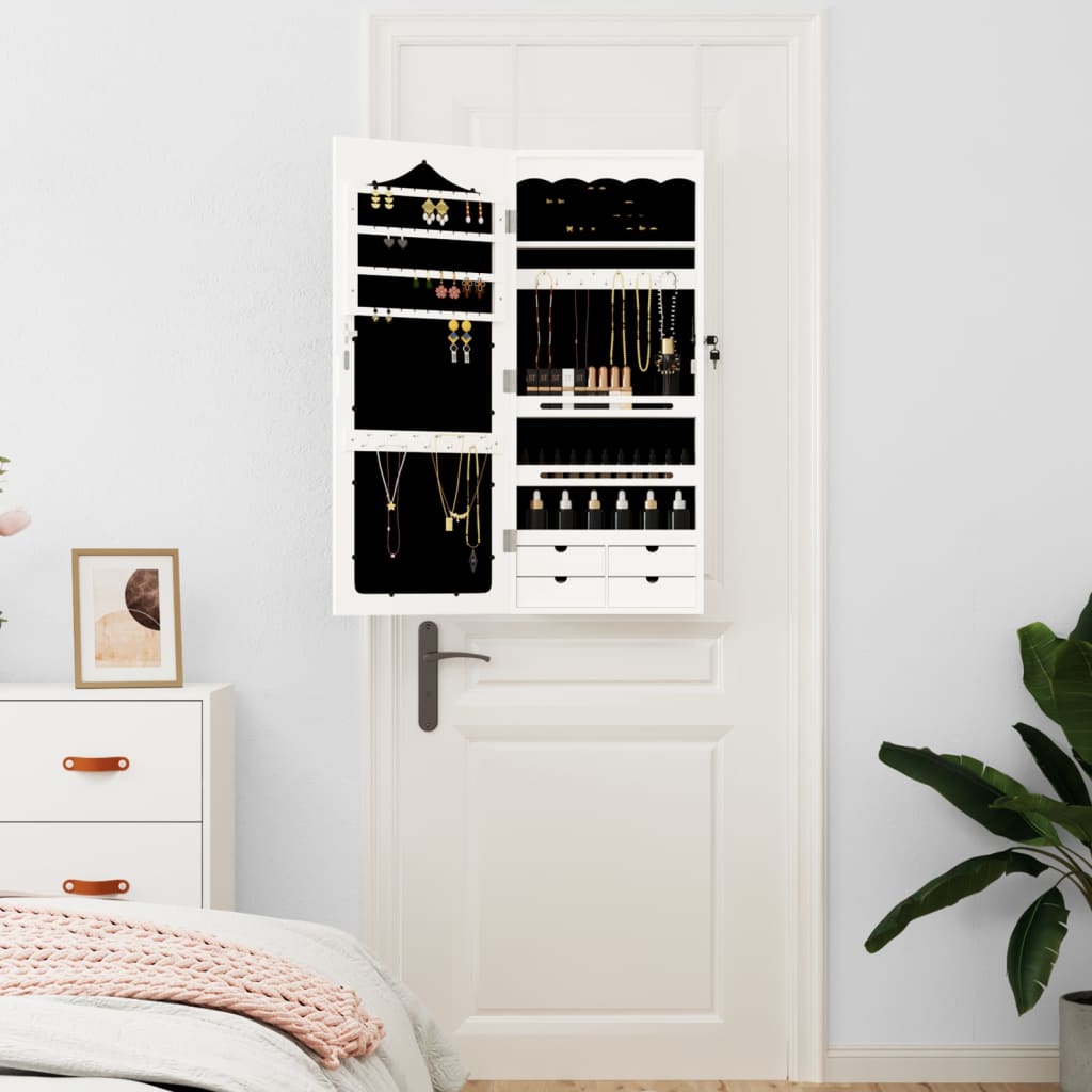Mirror Jewellery Cabinet Wall Mounted White 37.5x10x90 cm