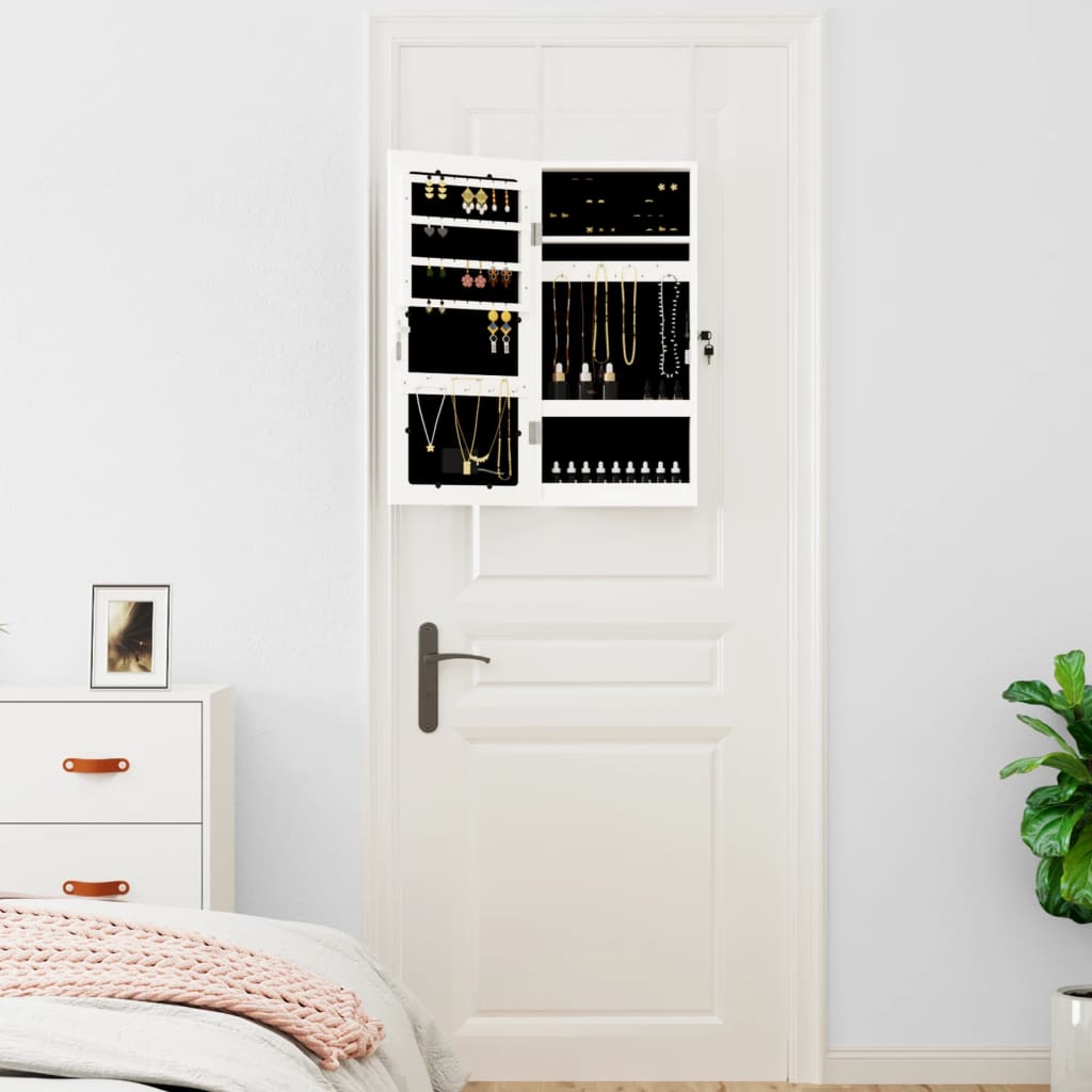 Mirror Jewellery Cabinet with LED Lights Wall Mounted White