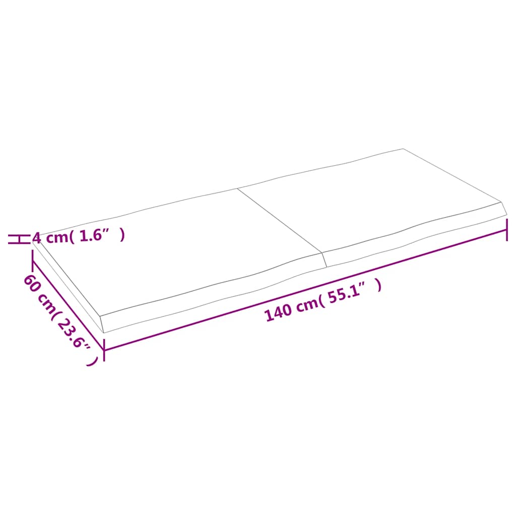 Table Top Light Brown 140x60x(2-4)cm Treated Solid Wood Live Edge
