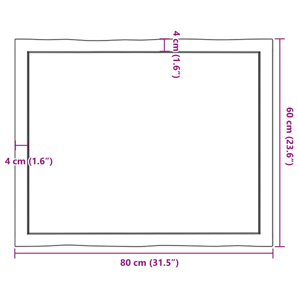 Table Top Dark Brown 80x60x(2-4) cm Treated Solid Wood Live Edge
