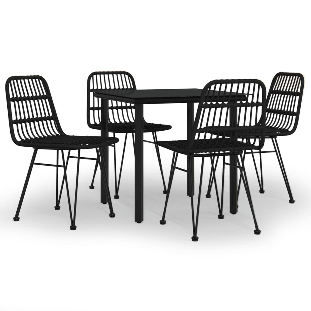 5 Piece Garden Dining Set Black Poly Rattan