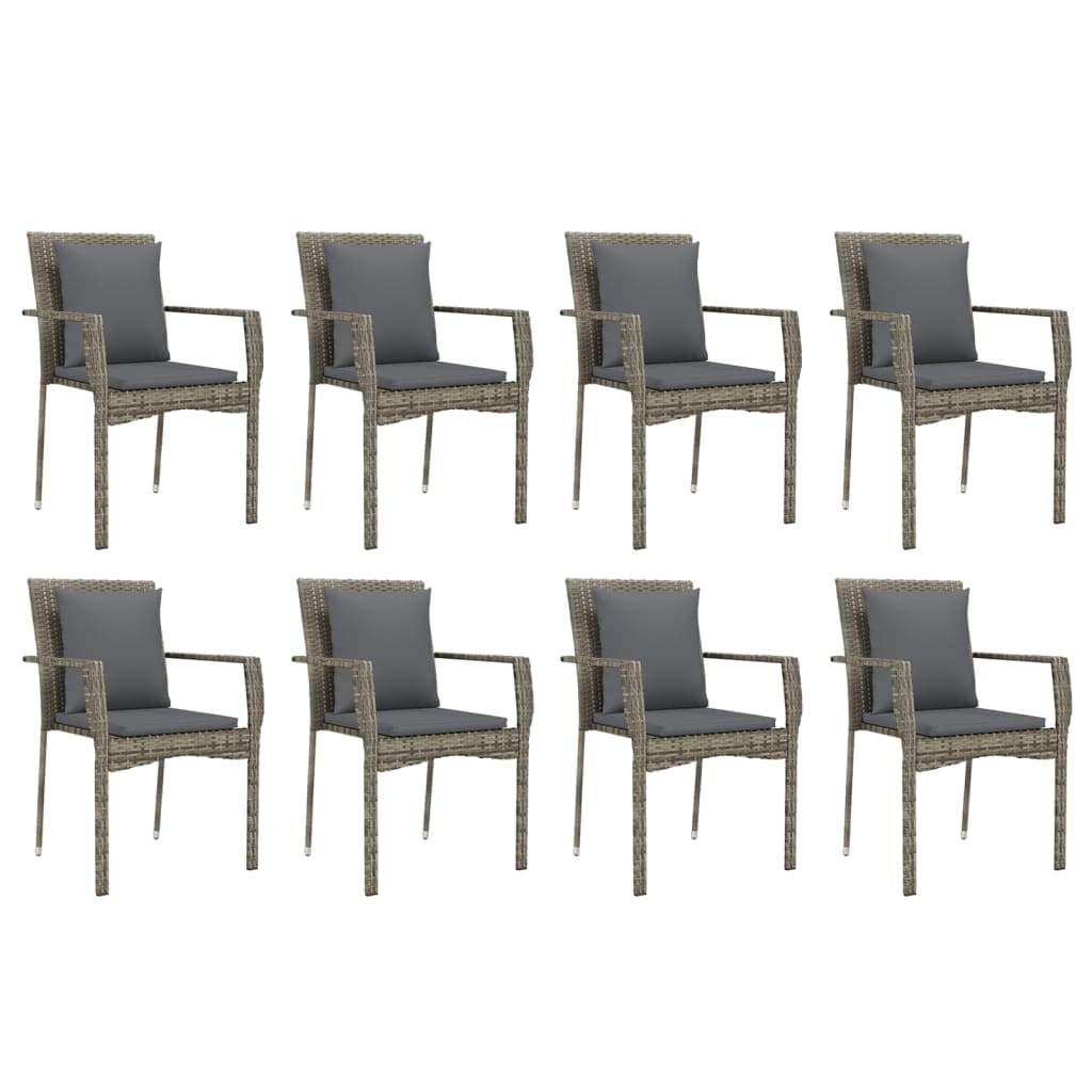 9 Piece Garden Dining Set with Cushions Grey Poly Rattan