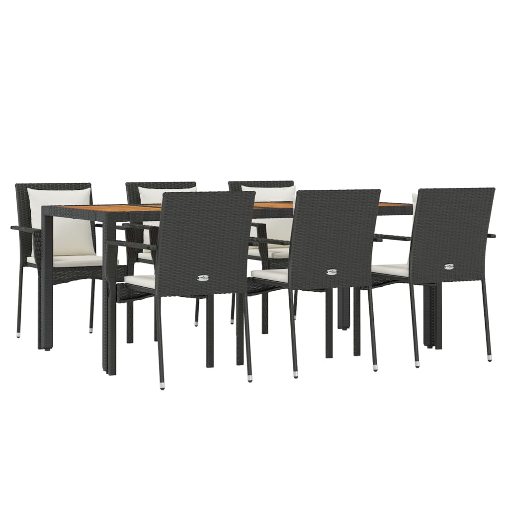 7 Piece Garden Dining Set with Cushions Black Poly Rattan