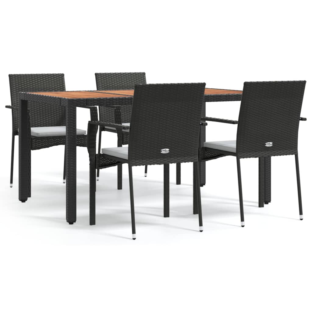 5 Piece Garden Dining Set with Cushions Black Poly Rattan