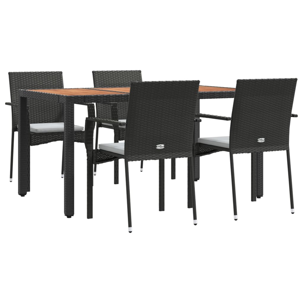 5 Piece Garden Dining Set with Cushions Black Poly Rattan