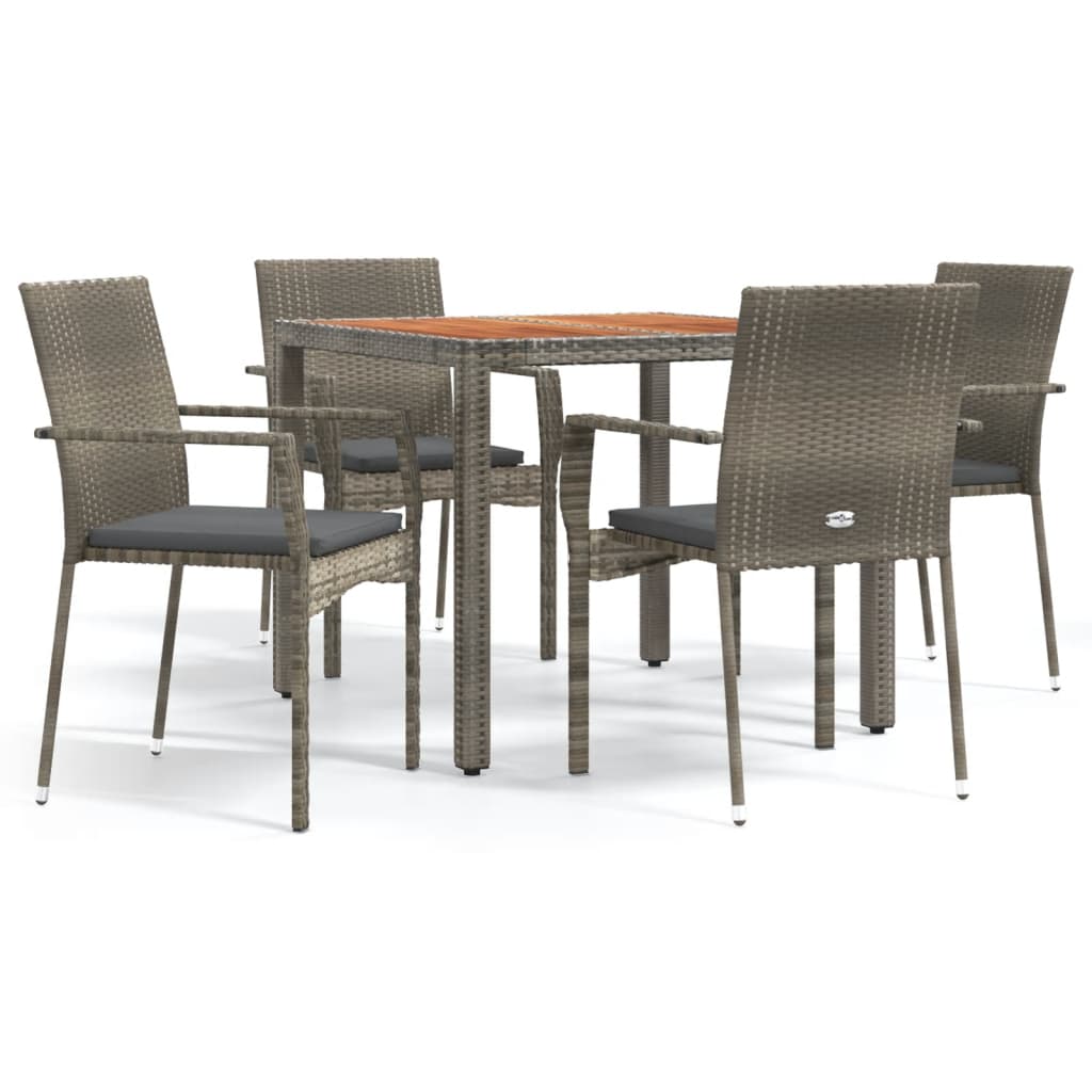 5 Piece Garden Dining Set with Cushions Grey Poly Rattan