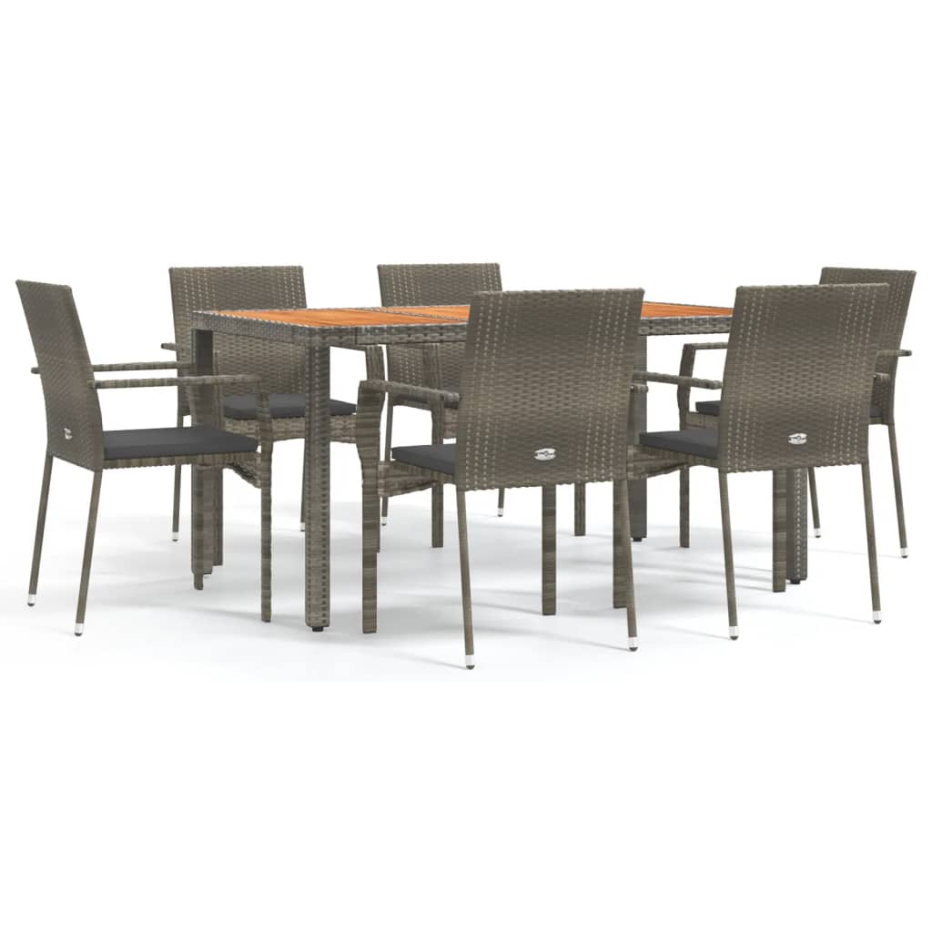 7 Piece Garden Dining Set with Cushions Grey Poly Rattan
