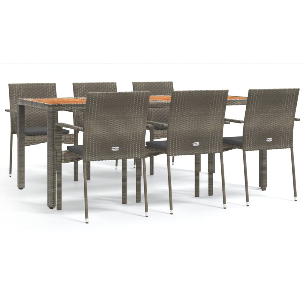 7 Piece Garden Dining Set with Cushions Grey Poly Rattan