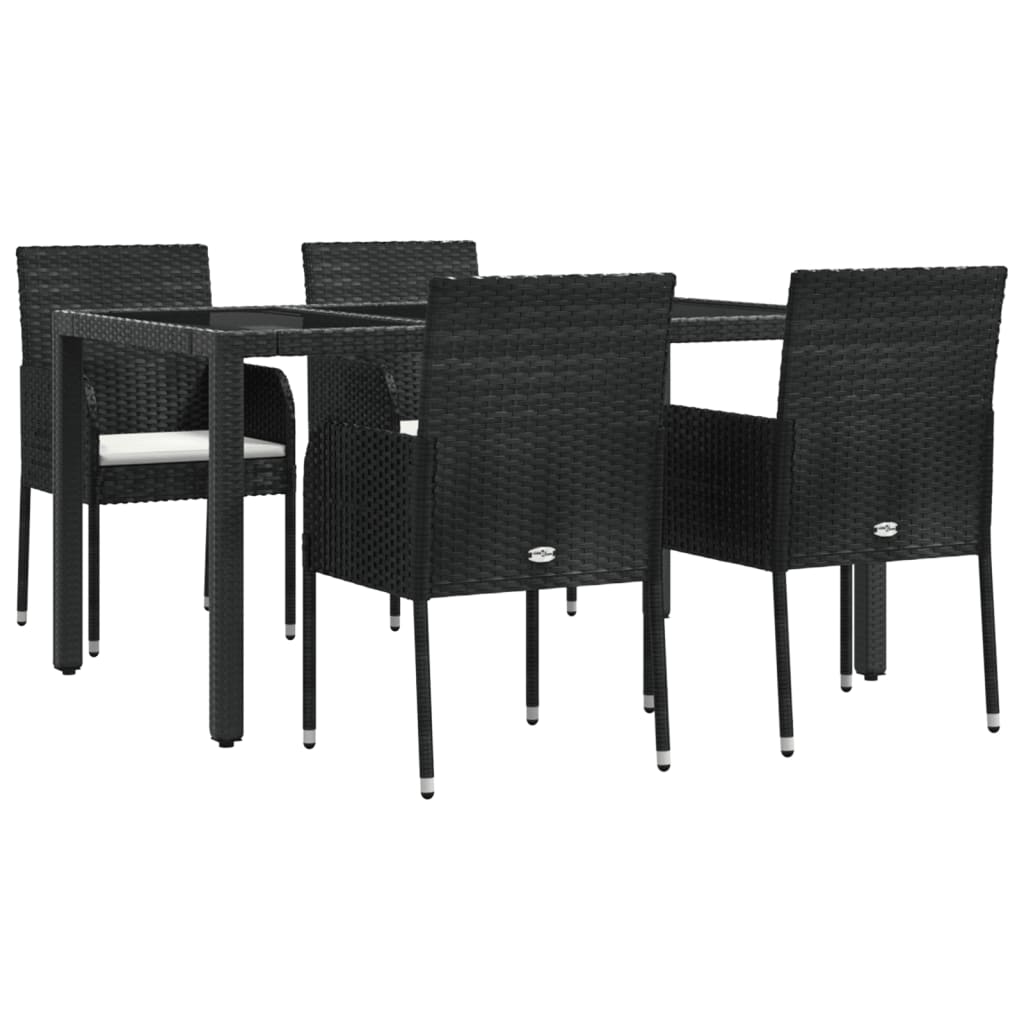 5 Piece Garden Dining Set with Cushions Black Poly Rattan