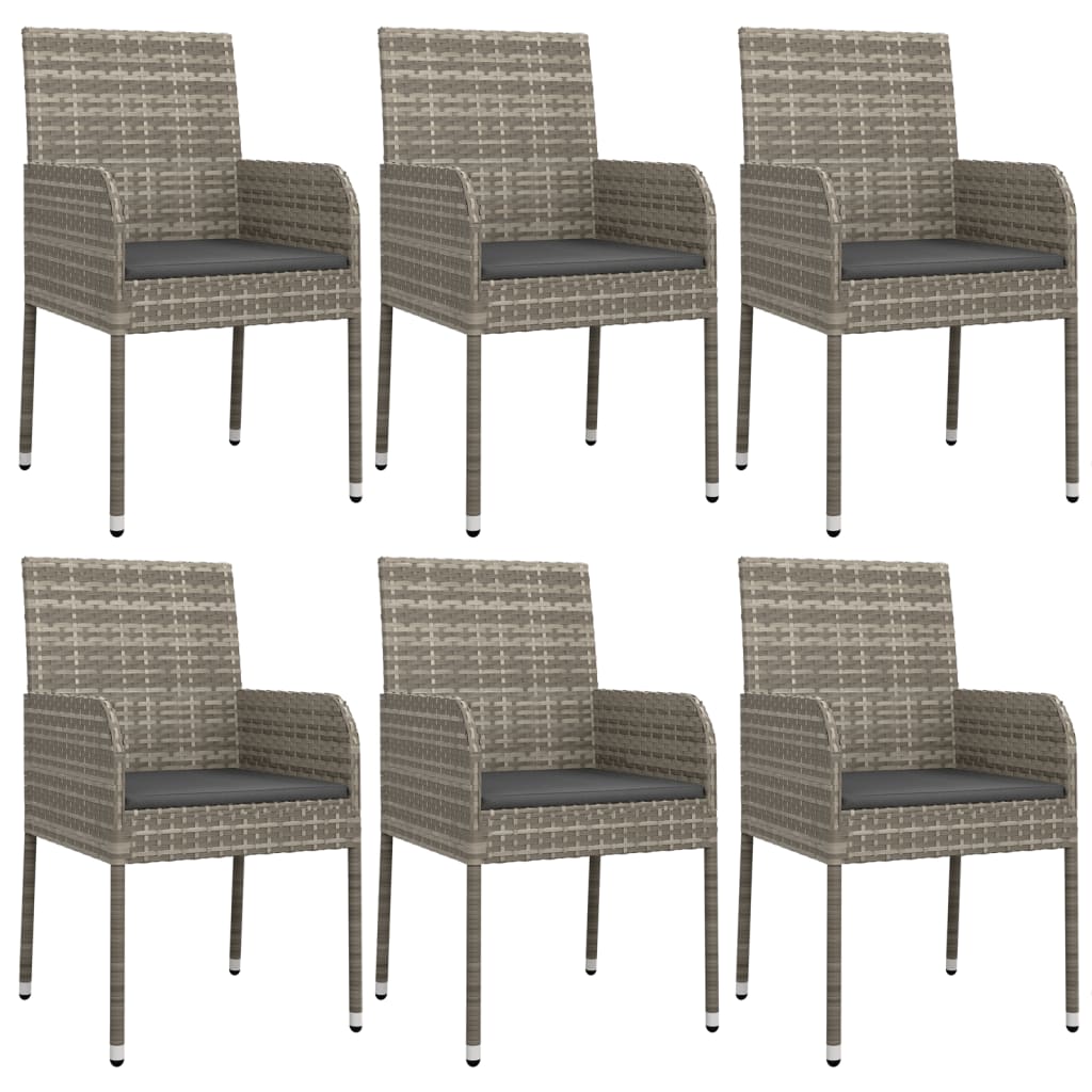 7 Piece Garden Dining Set with Cushions Grey Poly Rattan