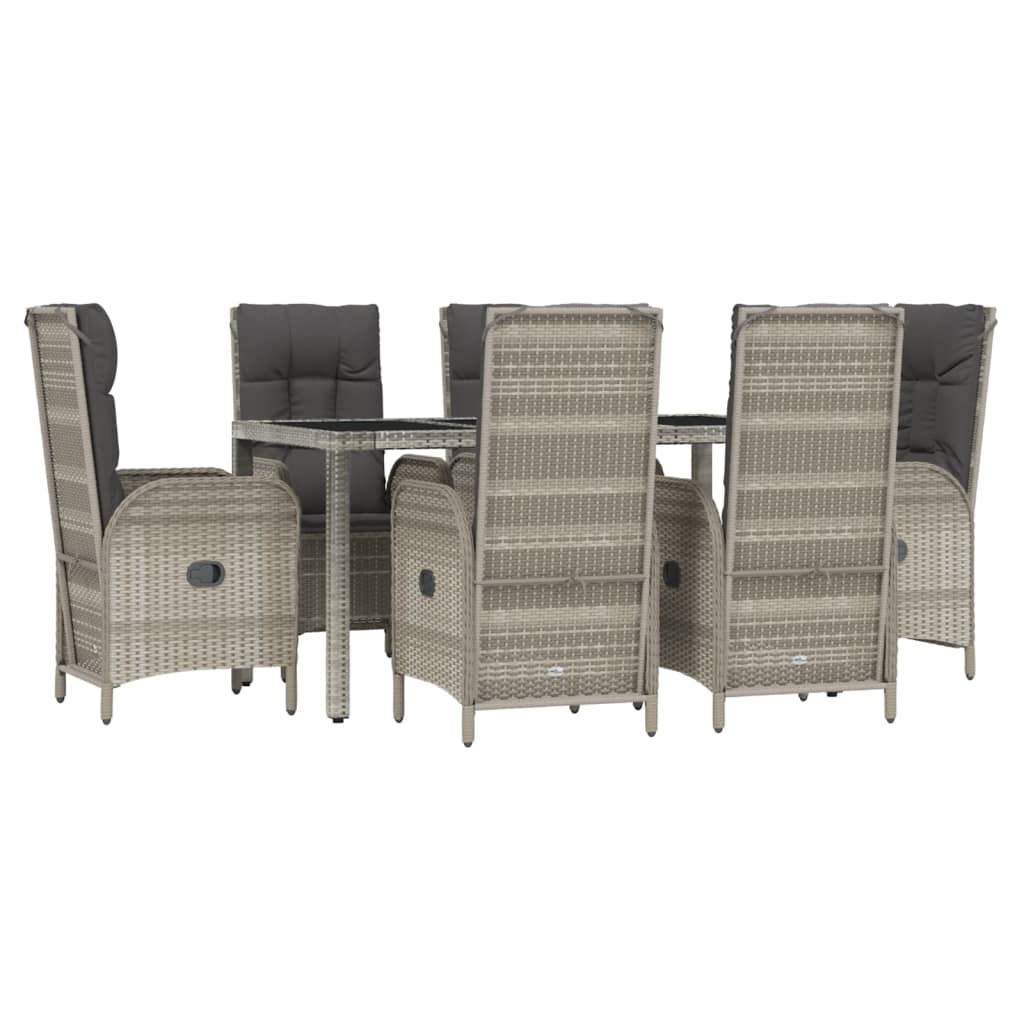 7 Piece Garden Dining Set with Cushions Grey Poly Rattan