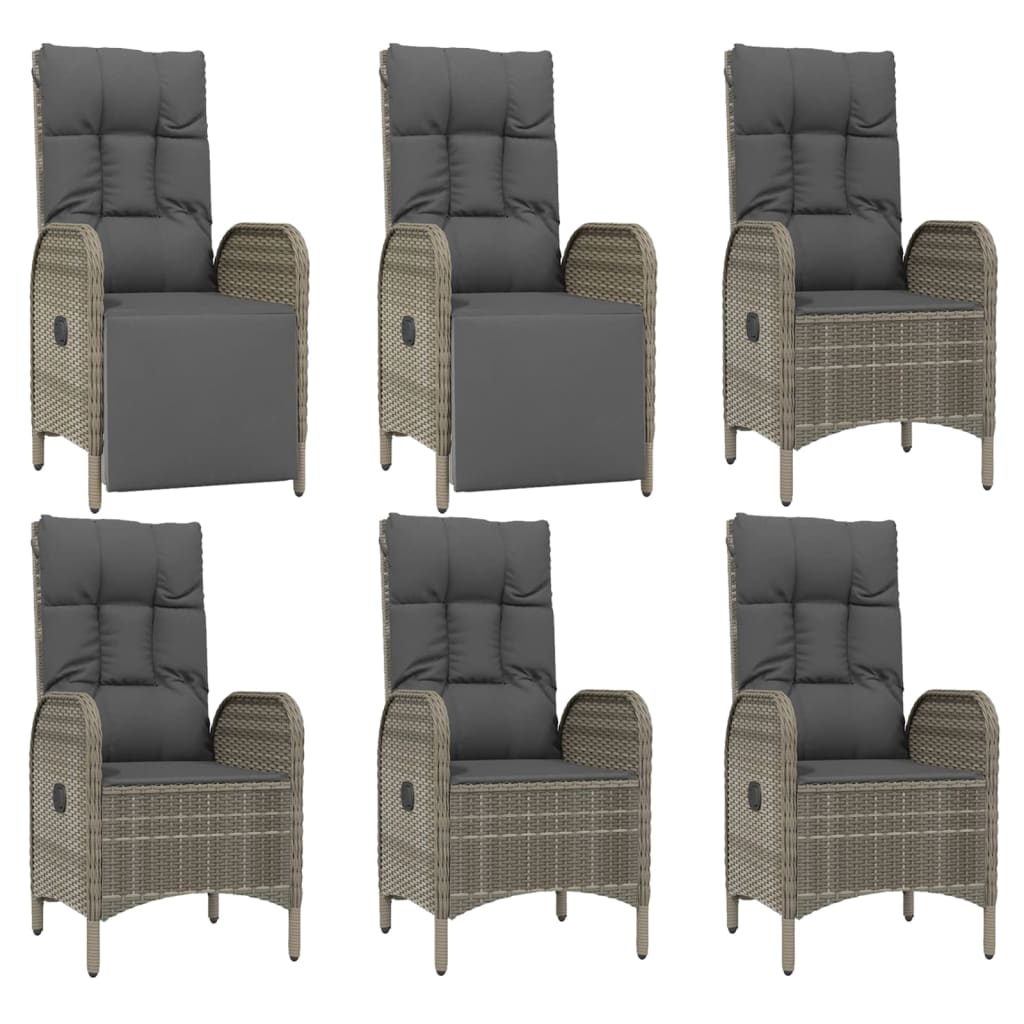 7 Piece Garden Dining Set with Cushions Grey Poly Rattan