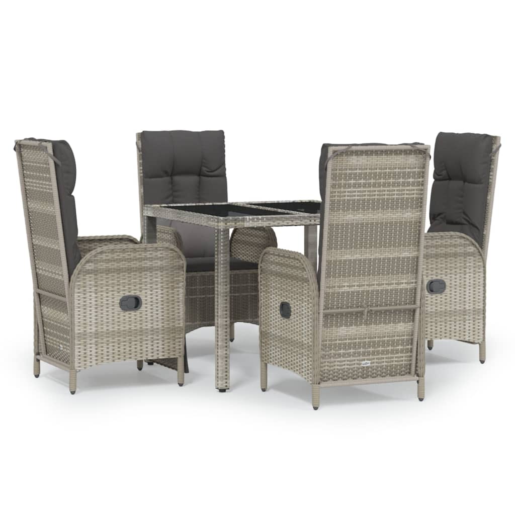 5 Piece Garden Dining Set with Cushions Grey Poly Rattan