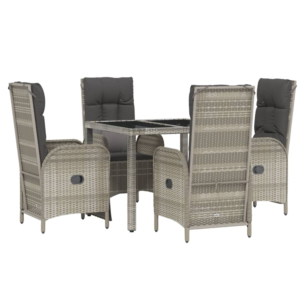 5 Piece Garden Dining Set with Cushions Grey Poly Rattan