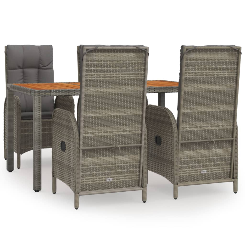 5 Piece Garden Dining Set with Cushions Grey Poly Rattan
