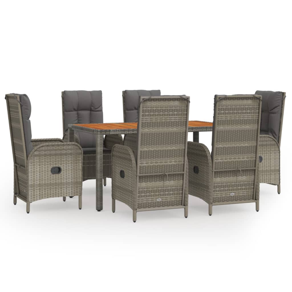7 Piece Garden Dining Set with Cushions Grey Poly Rattan