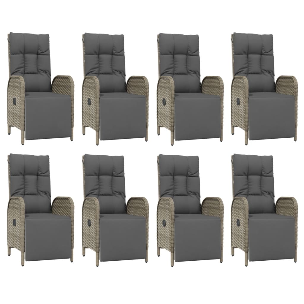 9 Piece Garden Dining Set with Cushions Grey Poly Rattan