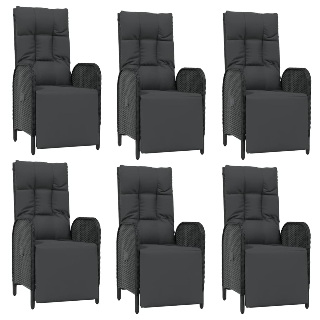 7 Piece Garden Dining Set with Cushions Black Poly Rattan