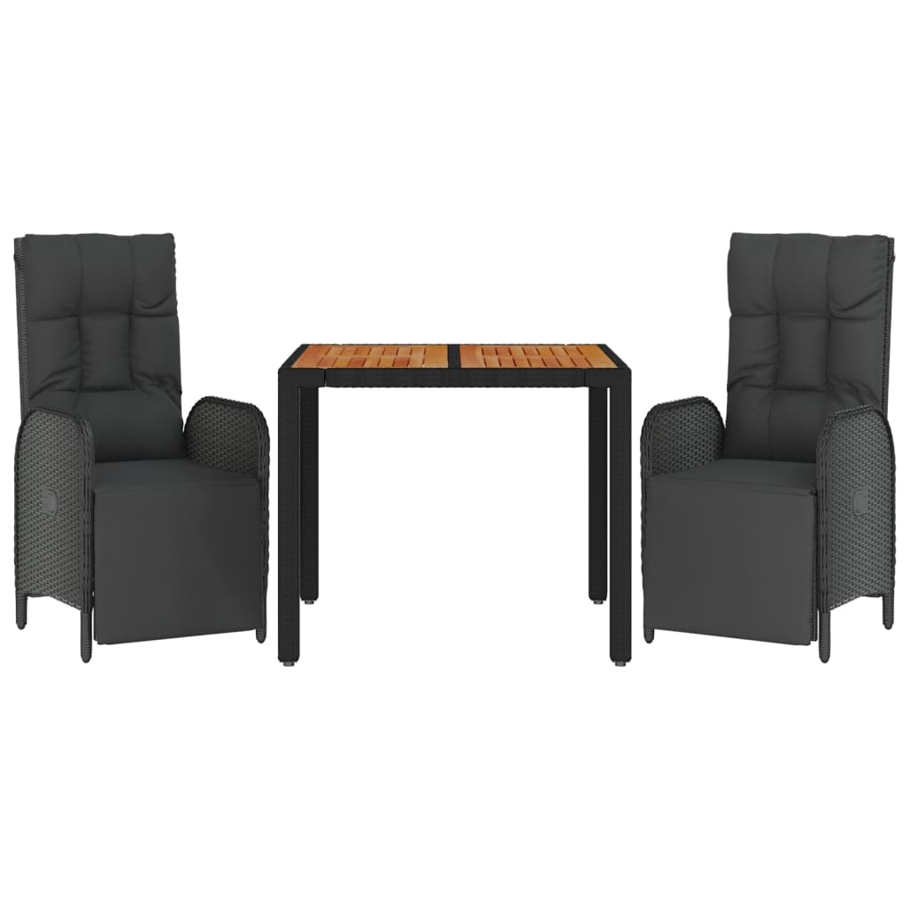 3 Piece Garden Dining Set with Cushions Black Poly Rattan