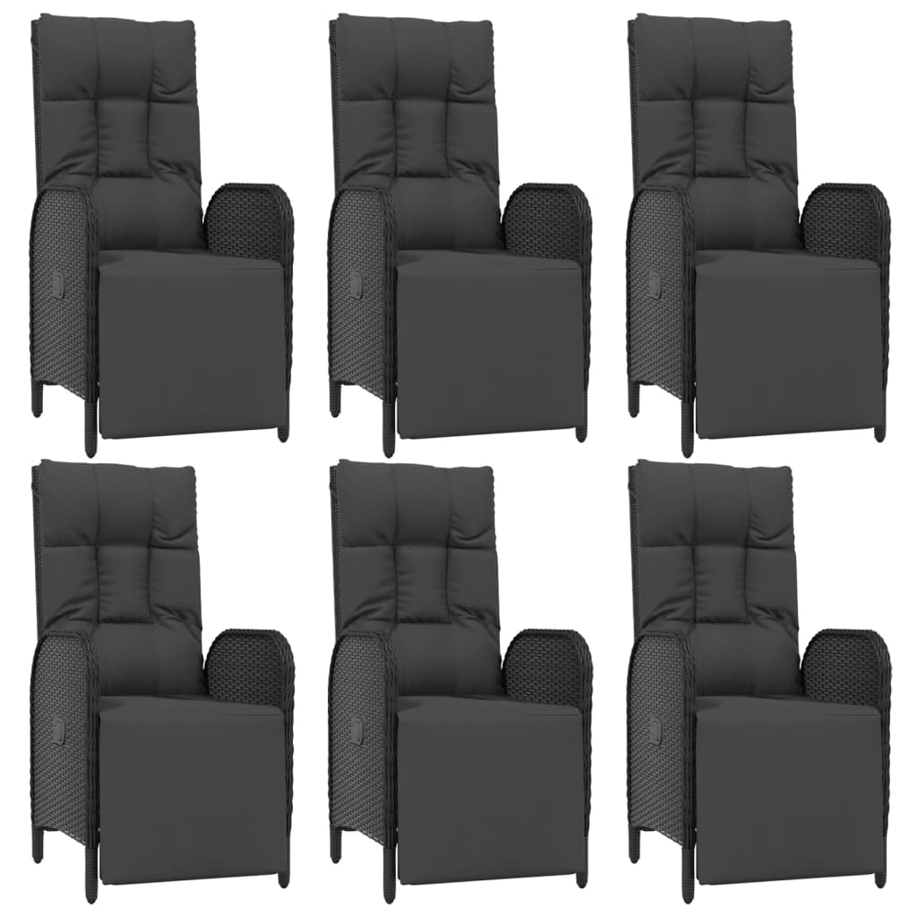 7 Piece Garden Dining Set with Cushions Black Poly Rattan